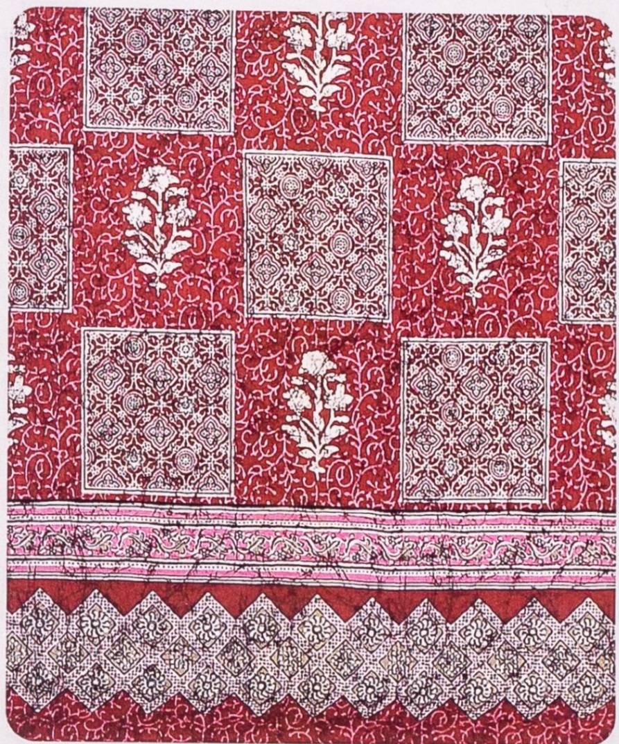 Red Floral Block Printed Bedsheet – Red Kaibee (photo 2 of 2) – KaiBee