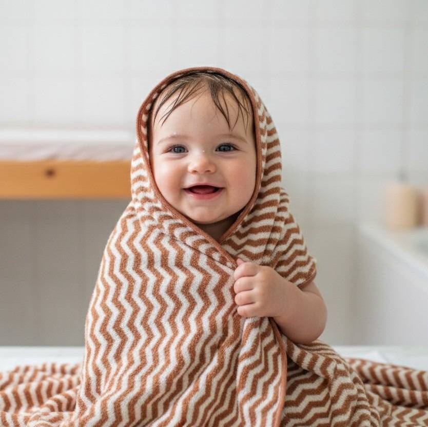 Soft Brown Zigzag Pattern Baby Bath Towel – Brown Kaibee (photo 1 of 3) – KaiBee