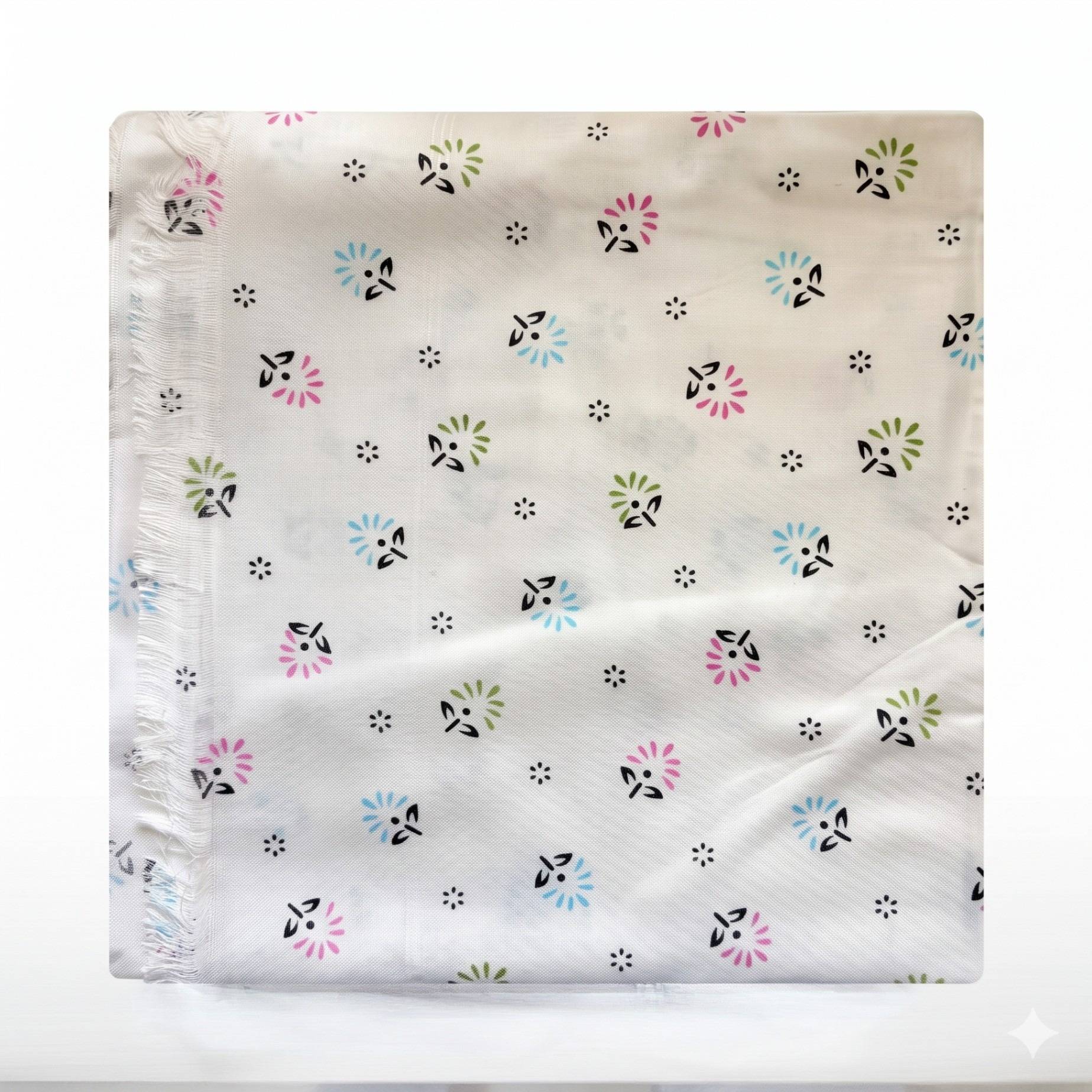 Printed Cotton Shawl With Flowers – White Kaibee (photo 2 of 2) – KaiBee