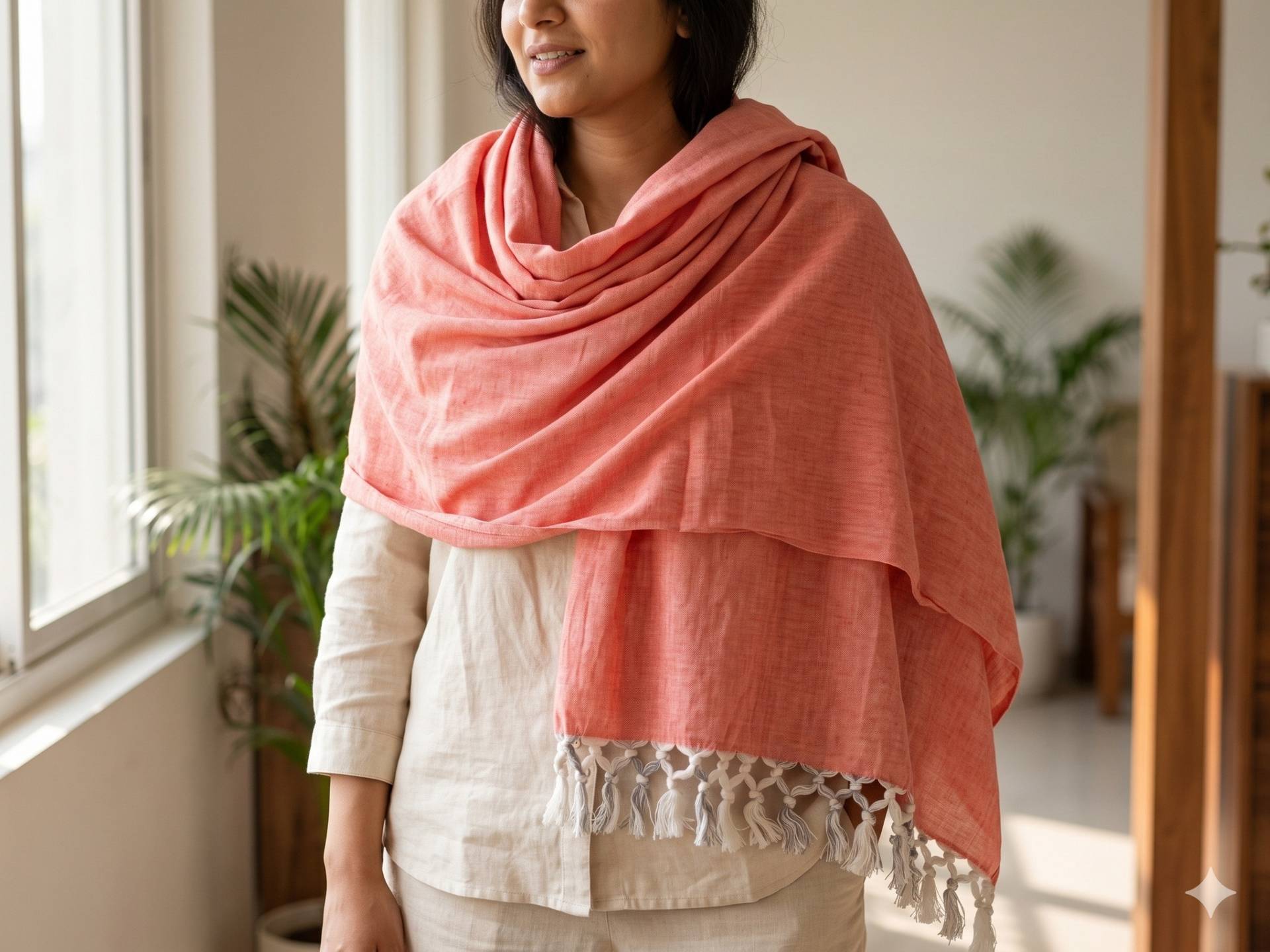 Premium Cotton Shawl Peach Color – Peach Kaibee (photo 1 of 3) – KaiBee