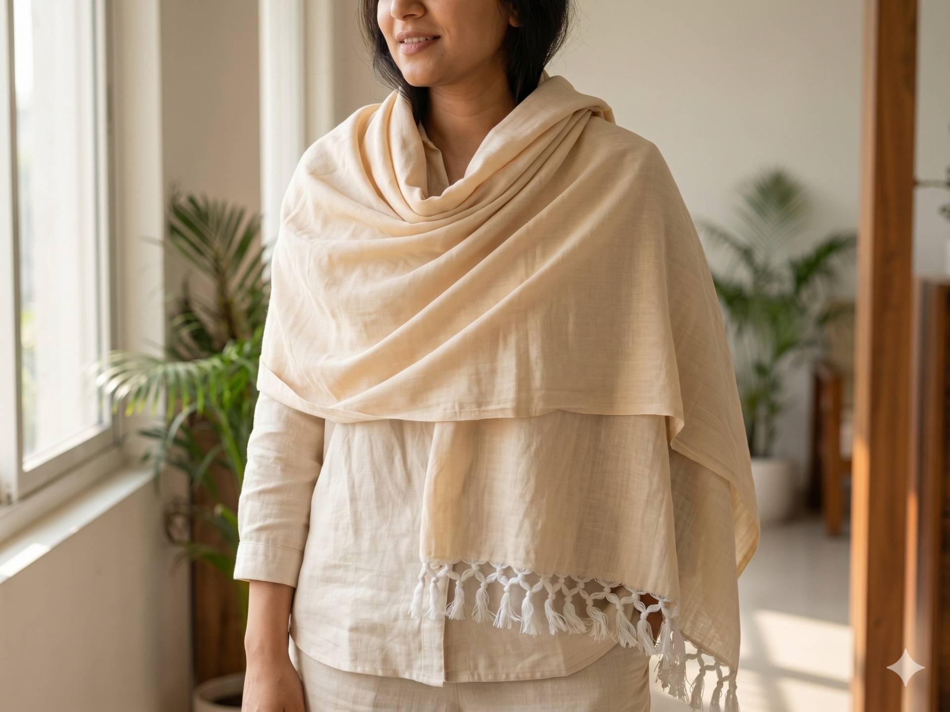 Premium Cotton Shawl Cream Color – Cream Kaibee (photo 1 of 3) – KaiBee