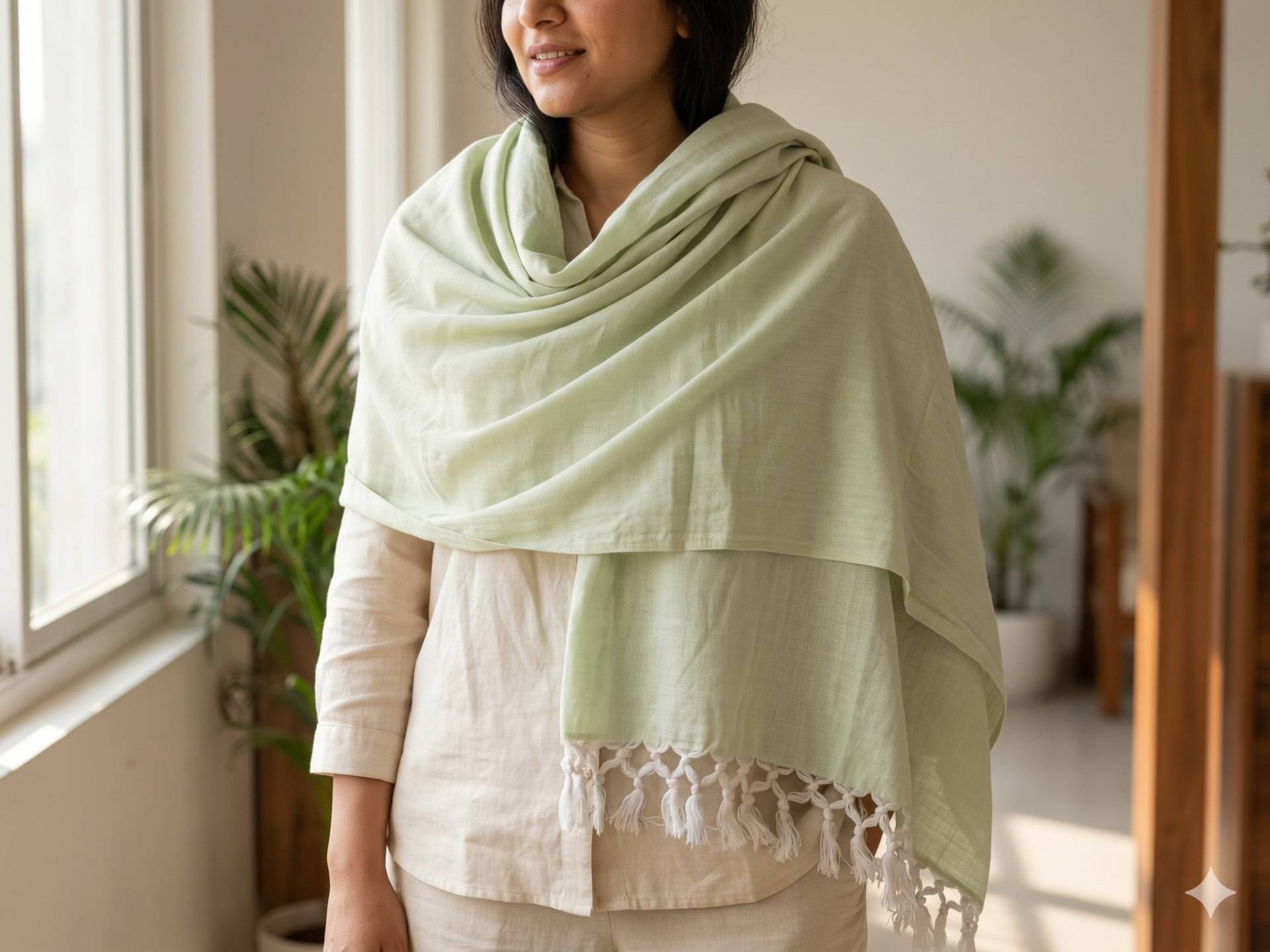 Premium Cotton Shawl Pista Color – Pista Kaibee (photo 1 of 3) – KaiBee