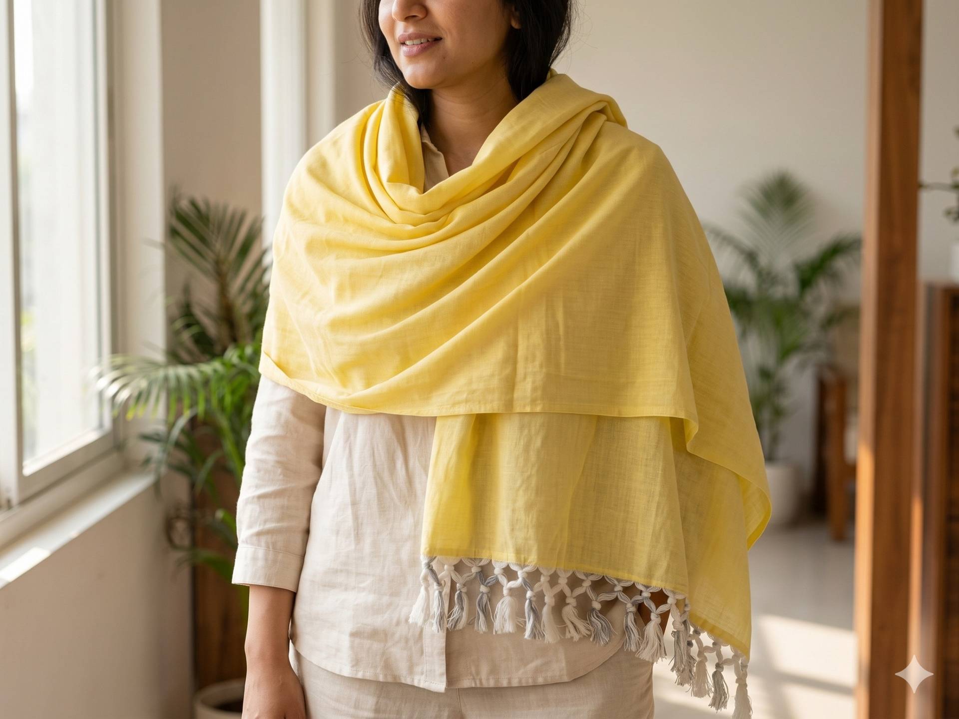 Premium Cotton Shawl Yellow Color – Yellow Kaibee (photo 1 of 3) – KaiBee