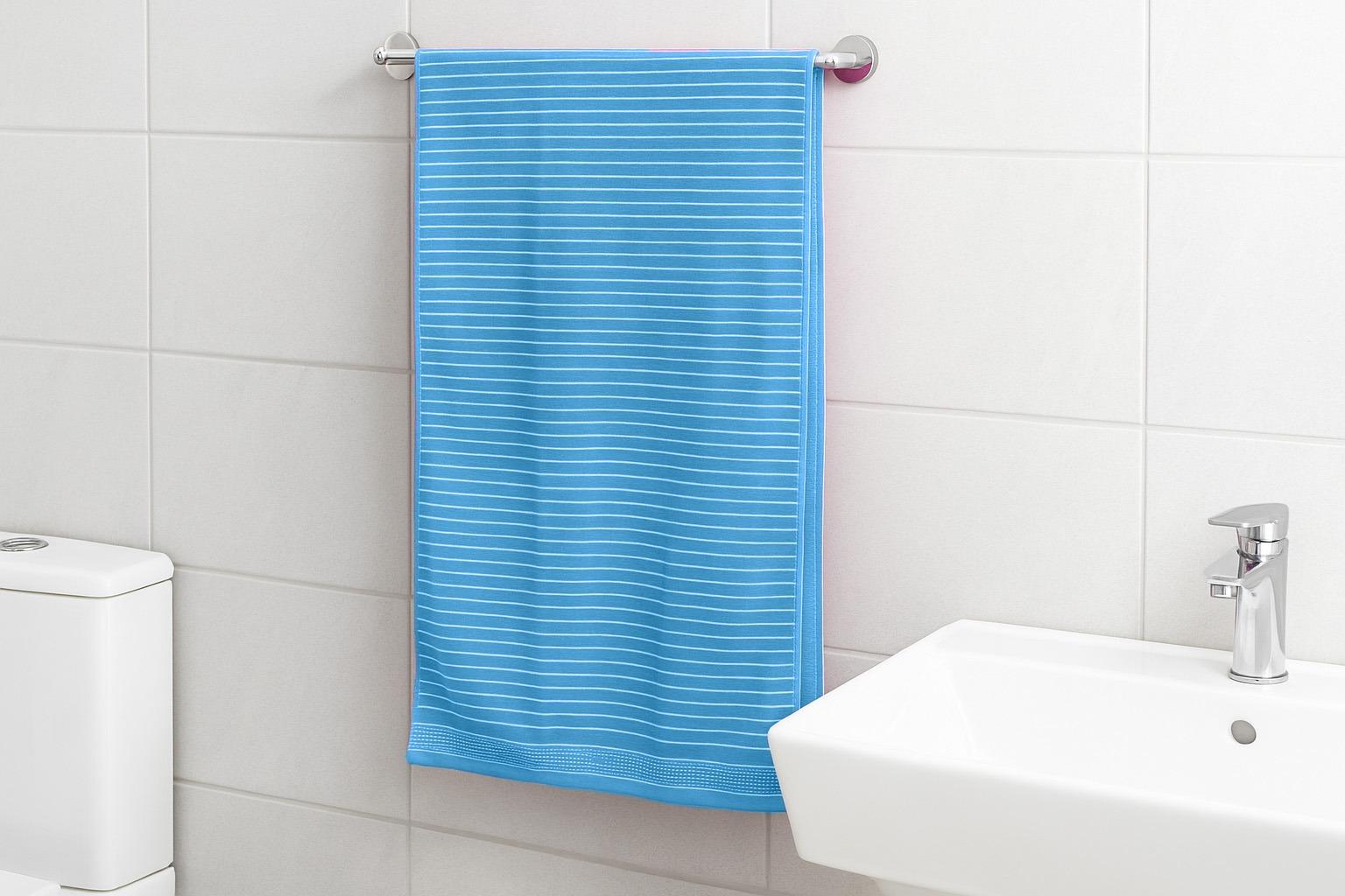 Striped Blue Cotton Bath Towel