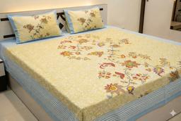 Floral Bedsheet with Ethnic Motifs – custard & blue Kaibee (photo 1 of 3) – KaiBee