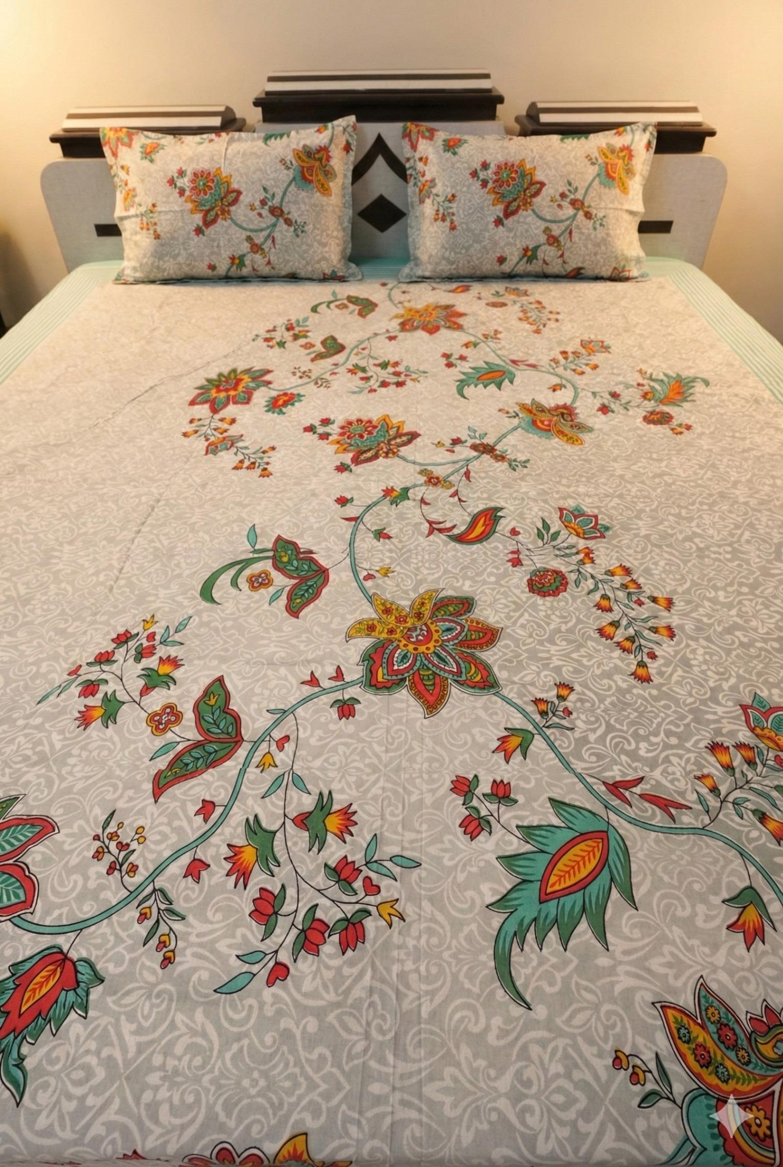 Floral Bedsheet with Ethnic Motifs