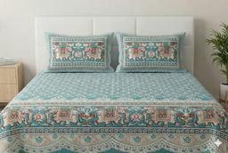 Bedsheet with Elephant & Floral Motifs – Cyan Kaibee (photo 1 of 3) – KaiBee