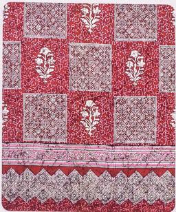 Red Floral Block Printed Bedsheet – Red Kaibee (photo 2 of 2) – KaiBee
