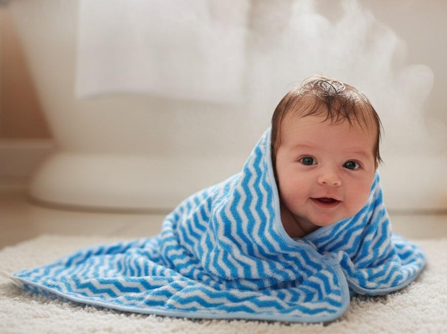 Soft Blue Zigzag Pattern Baby Bath Towel