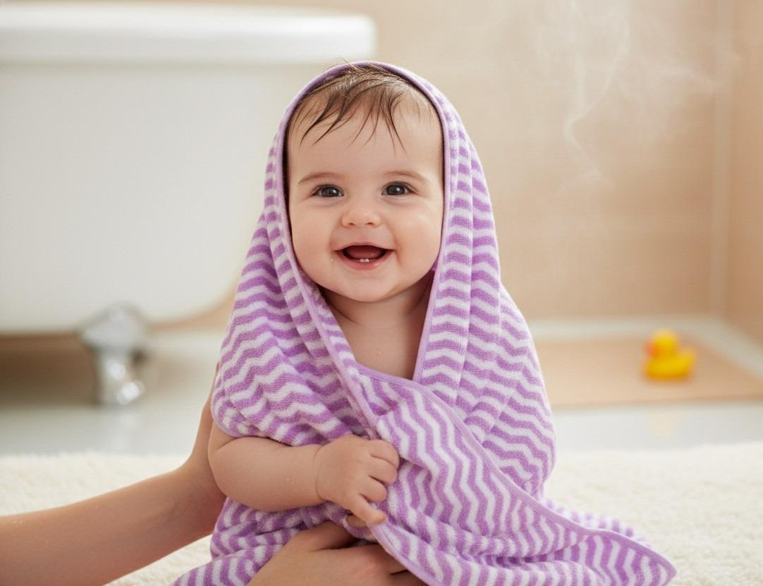 Soft Purple Zigzag Pattern Baby Bath Towel