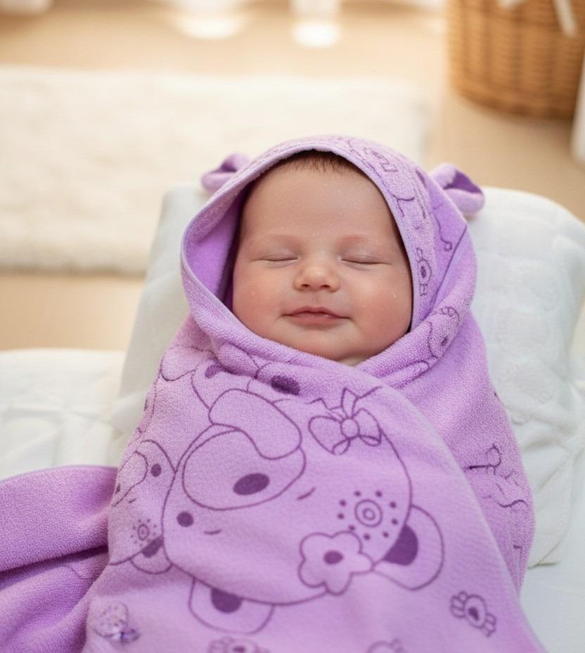 Purple Cartoon Print Soft Baby Bath Towel