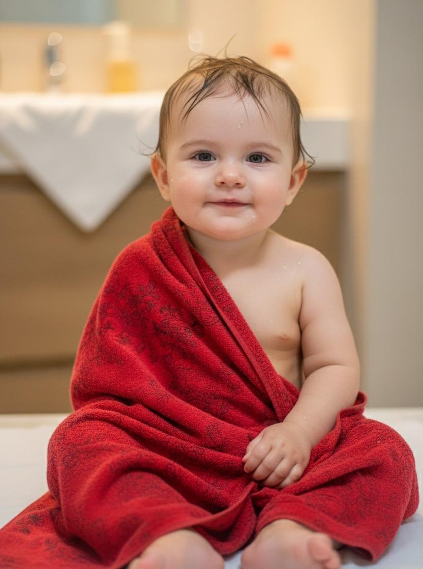 Soft Red Floral Print Baby Bath Towel