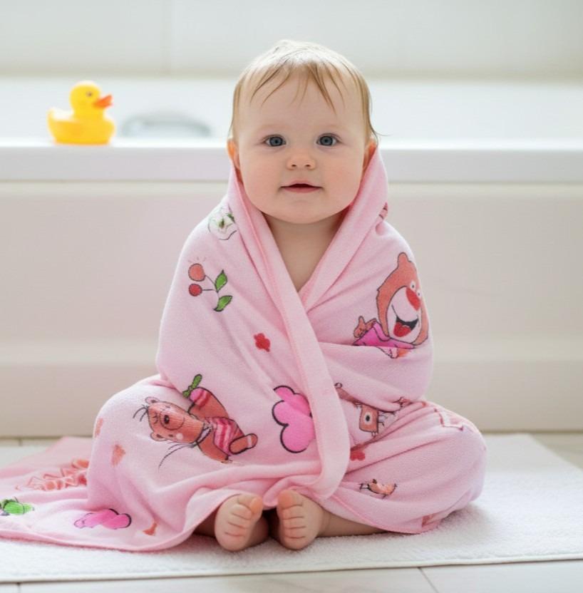 Pink Happy Tunny Cartoon Baby Bath Towel