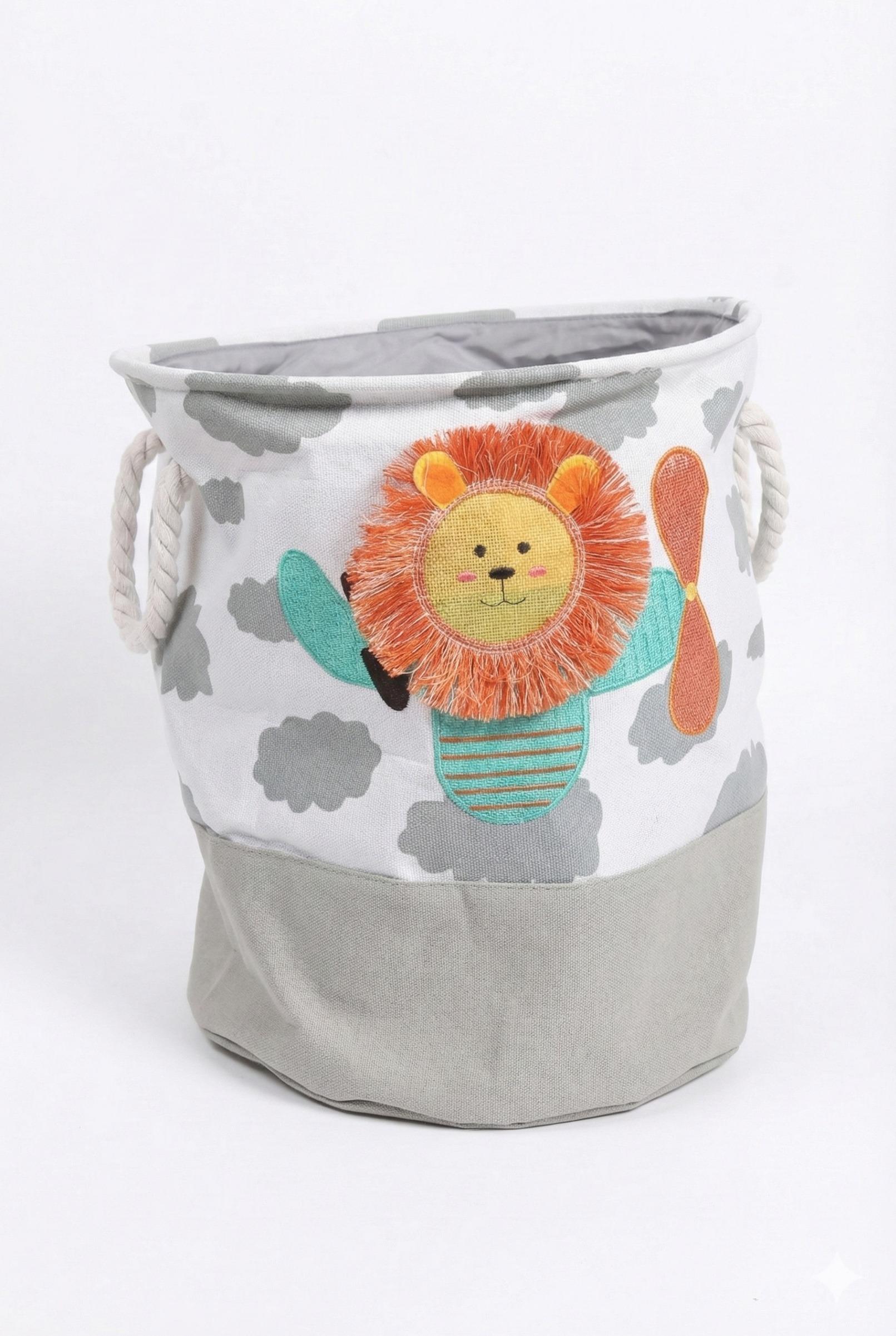 Lion Applique Fabric Laundry Storage Basket