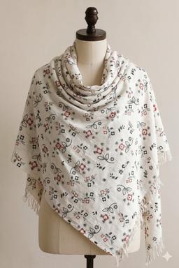 Printed Cotton Shawl With Tiny Flowers – White Kaibee (photo 1 of 2) – KaiBee