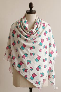 Printed Cotton Shawl With Piggy – White Kaibee (photo 1 of 2) – KaiBee