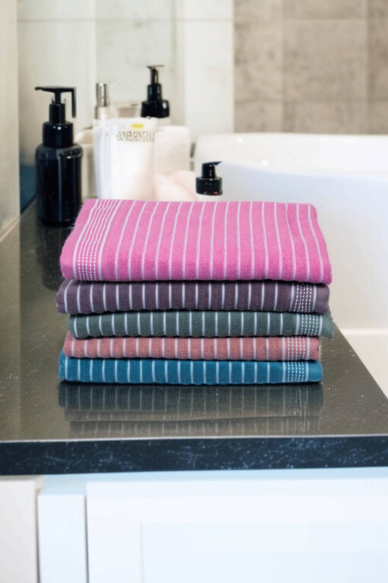 Striped Turquoise Cotton Bath Towel – Kaibee (photo 3 of 4) – KaiBee