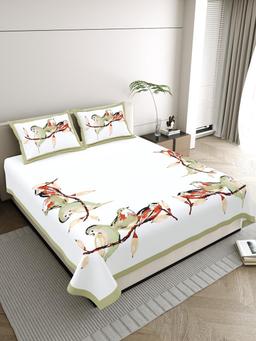 White Bedsheet with Artistic Bird Print – White Kaibee – KaiBee