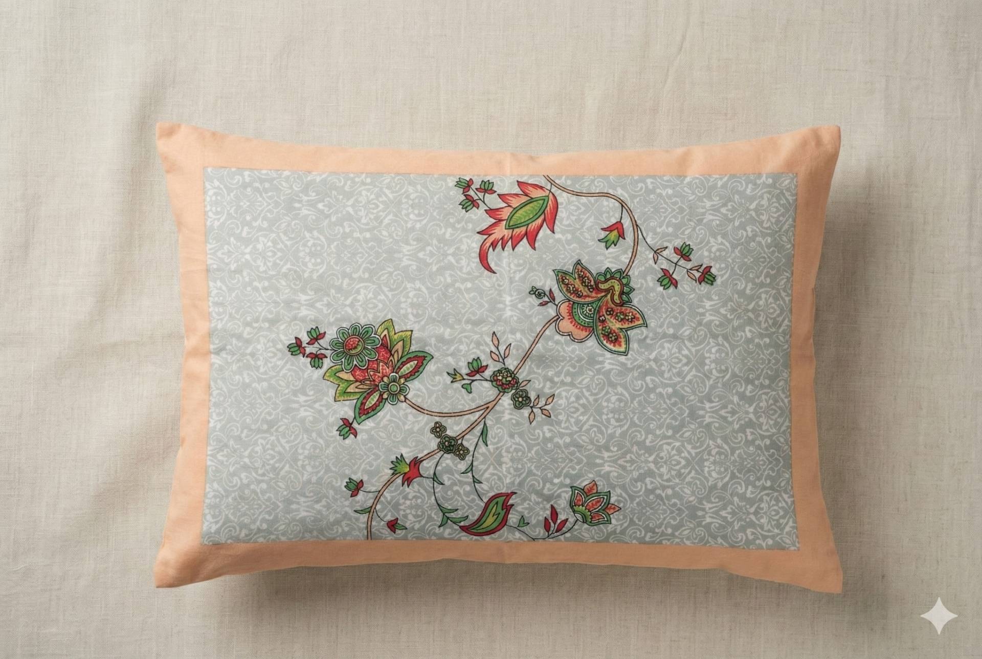 Floral Bedsheet with Ethnic Motifs – saffron Kaibee (photo 2 of 2) – KaiBee