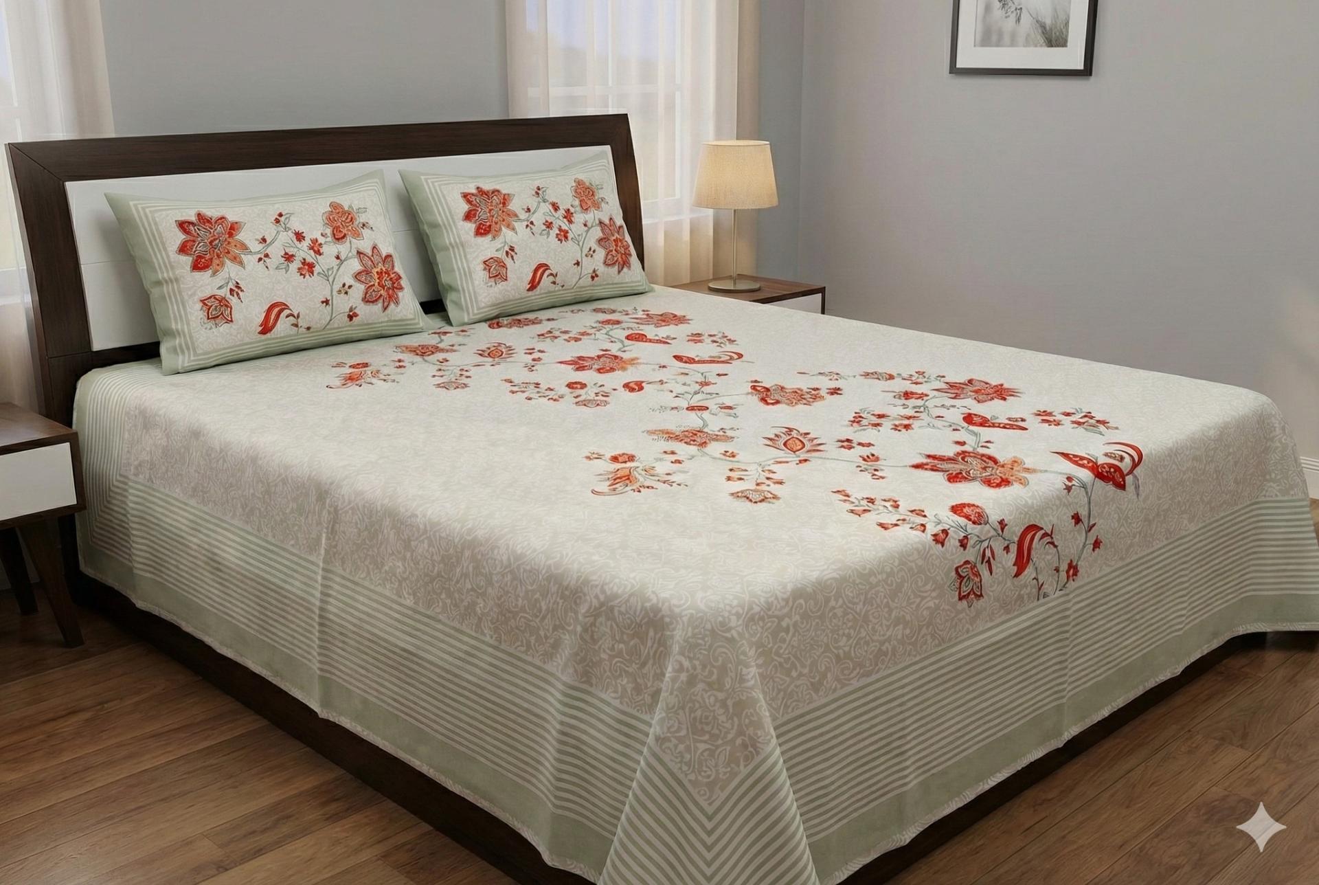 Floral Bedsheet with Ethnic Motifs