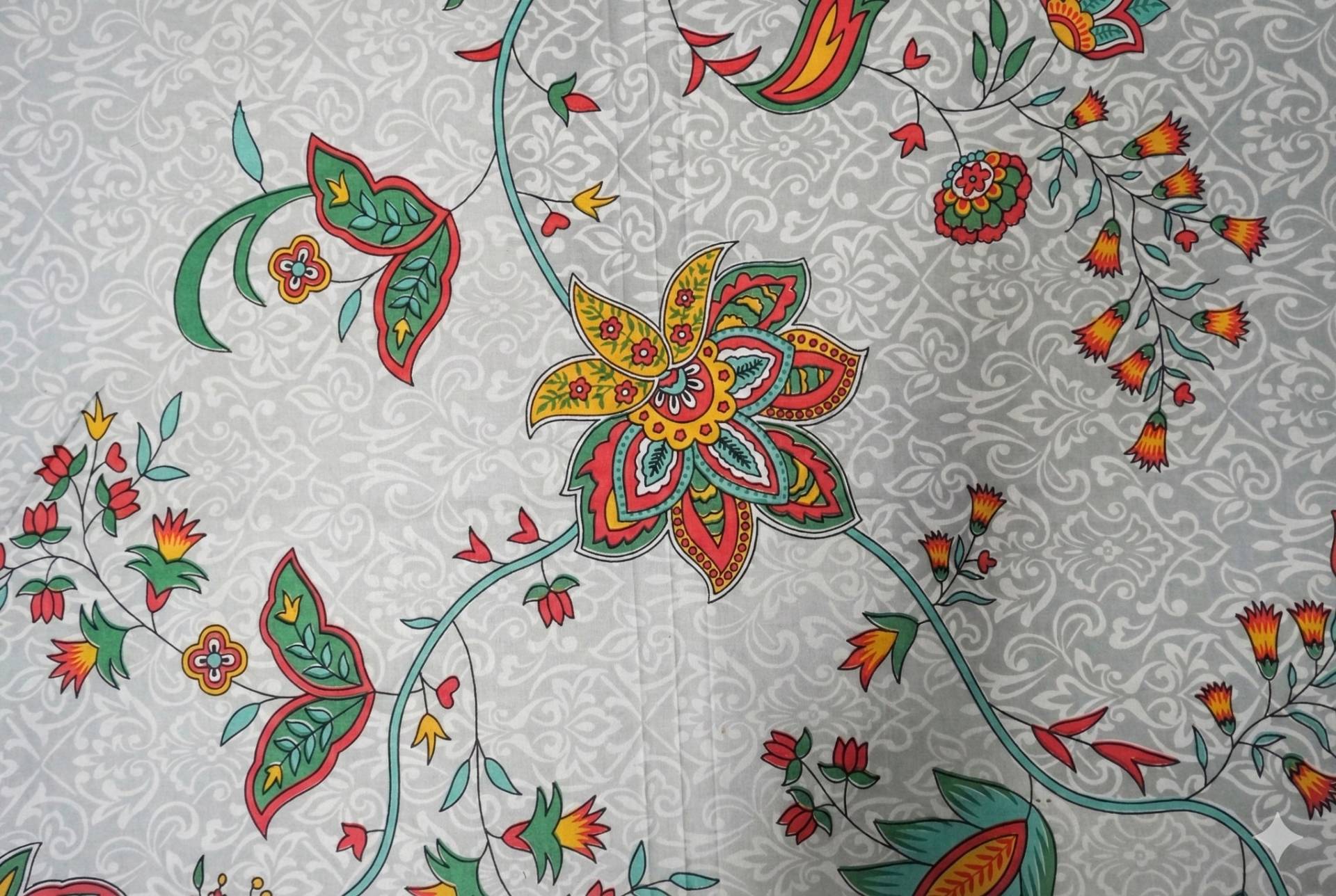 Floral Bedsheet with Ethnic Motifs – cyan & gray Kaibee (photo 2 of 3) – KaiBee