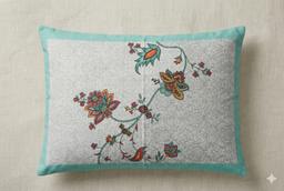 Floral Bedsheet with Ethnic Motifs – cyan & gray Kaibee (photo 3 of 3) – KaiBee