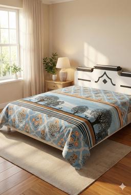 Bedsheet with Tree Silhouette & Floral Print – sky blue Kaibee (photo 1 of 4) – KaiBee