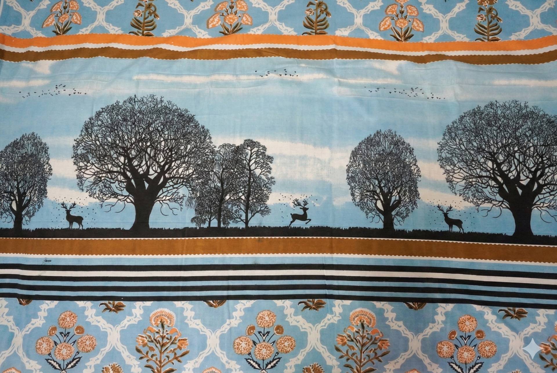 Bedsheet with Tree Silhouette & Floral Print – sky blue Kaibee (photo 3 of 4) – KaiBee