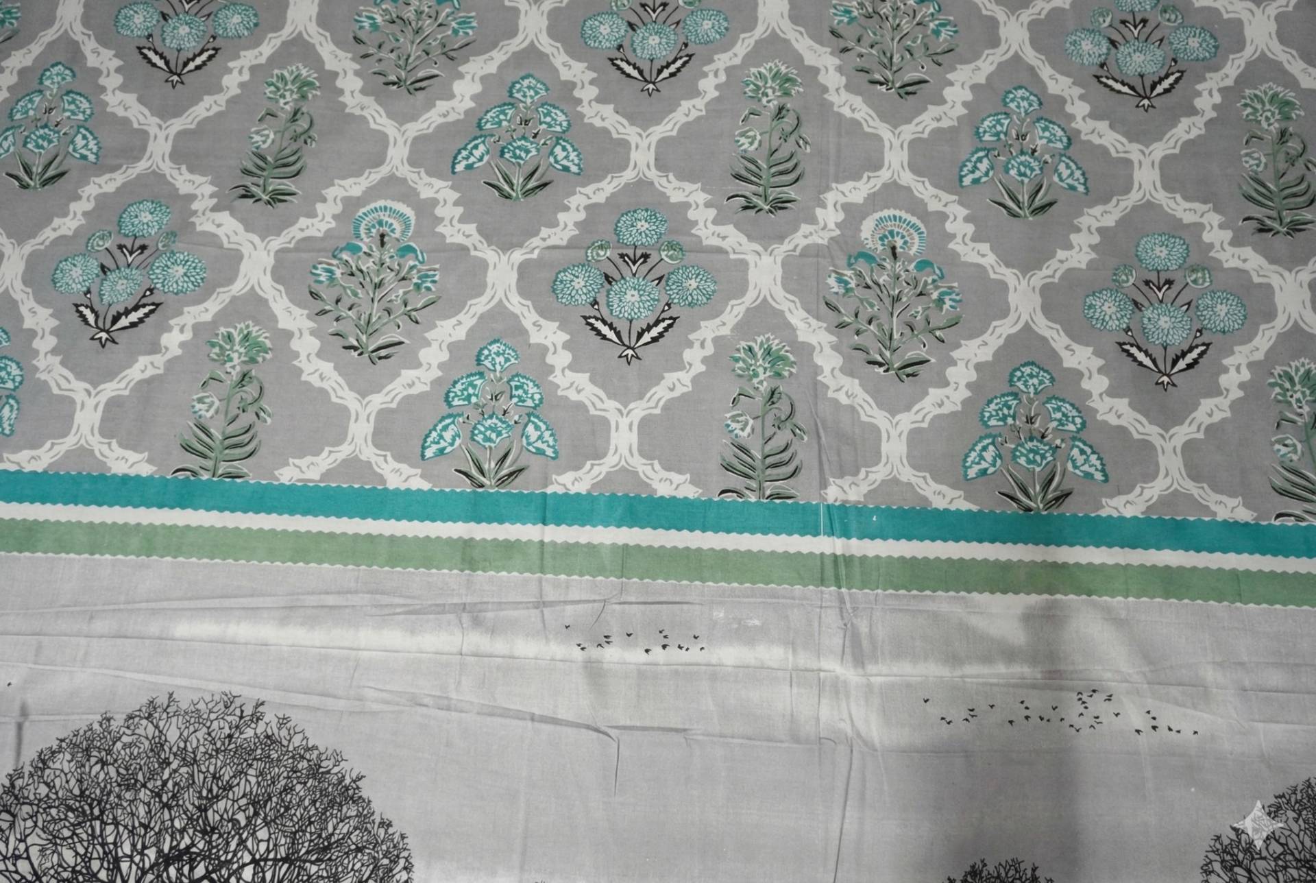 Bedsheet with Tree Silhouette & Floral Print – gray Kaibee (photo 2 of 3) – KaiBee