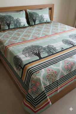 Bedsheet with Tree Silhouette & Floral Print – light green Kaibee (photo 1 of 3) – KaiBee