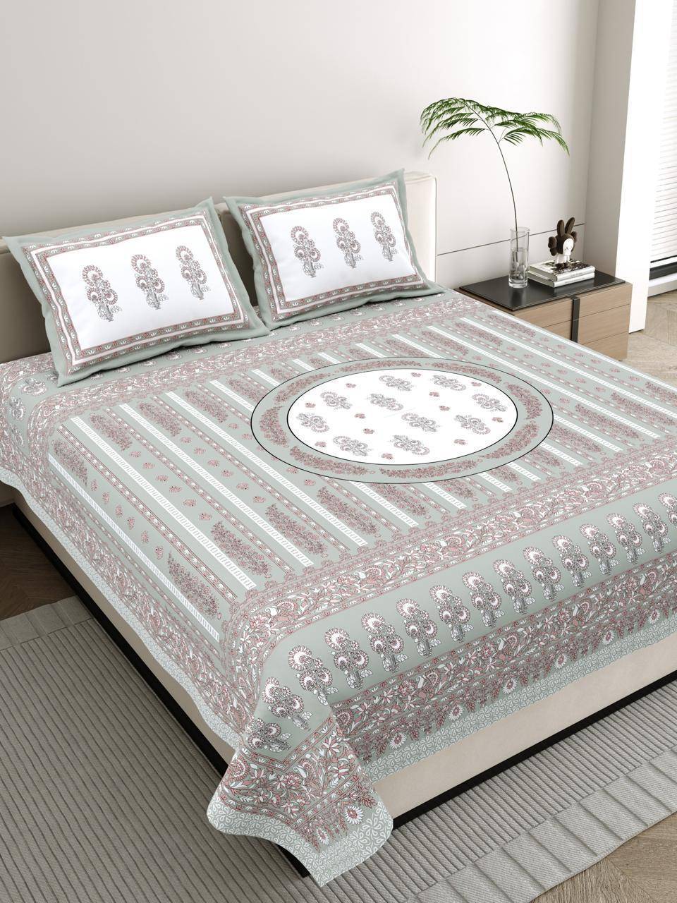 Bedsheet with Floral & Stripe Motif – Kaibee – KaiBee