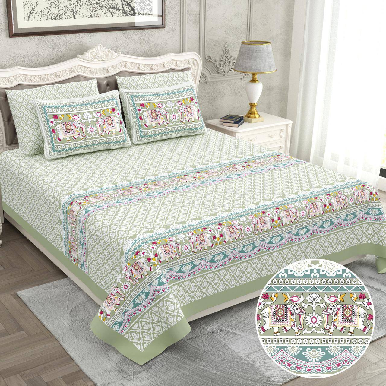 Bedsheet with Elephant & Floral Motifs – Kaibee – KaiBee