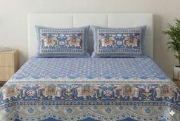 Bedsheet with Elephant & Floral Motifs – Blue Kaibee (photo 1 of 3) – KaiBee