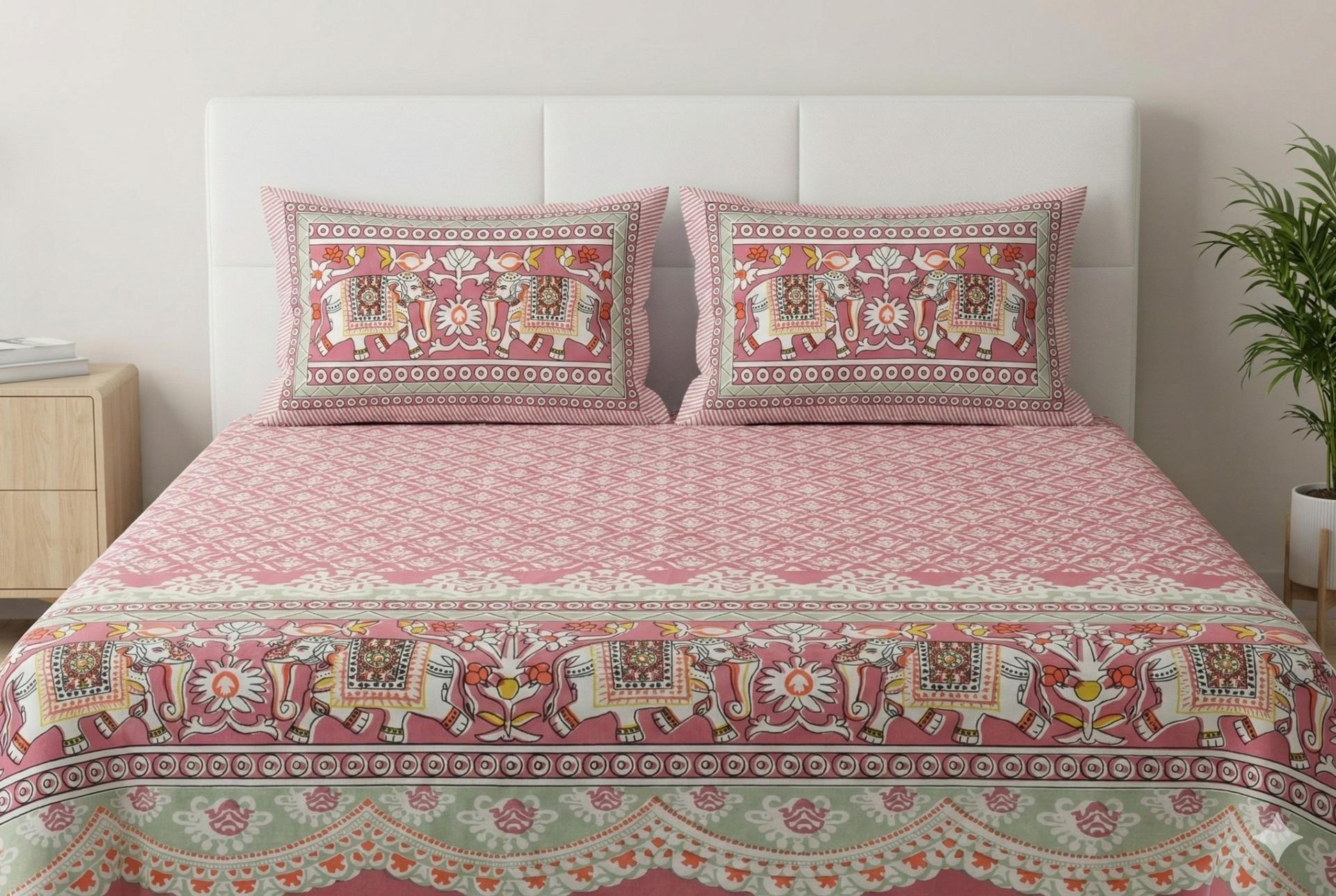 Bedsheet with Elephant & Floral Motifs