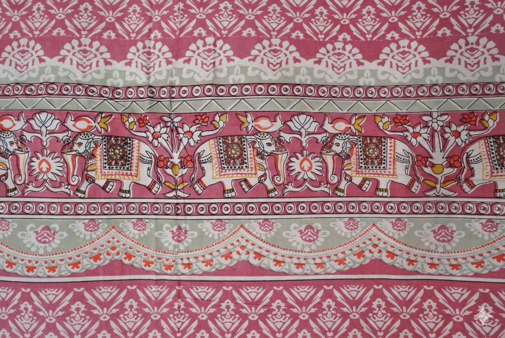Bedsheet with Elephant & Floral Motifs – Pink Kaibee (photo 3 of 3) – KaiBee