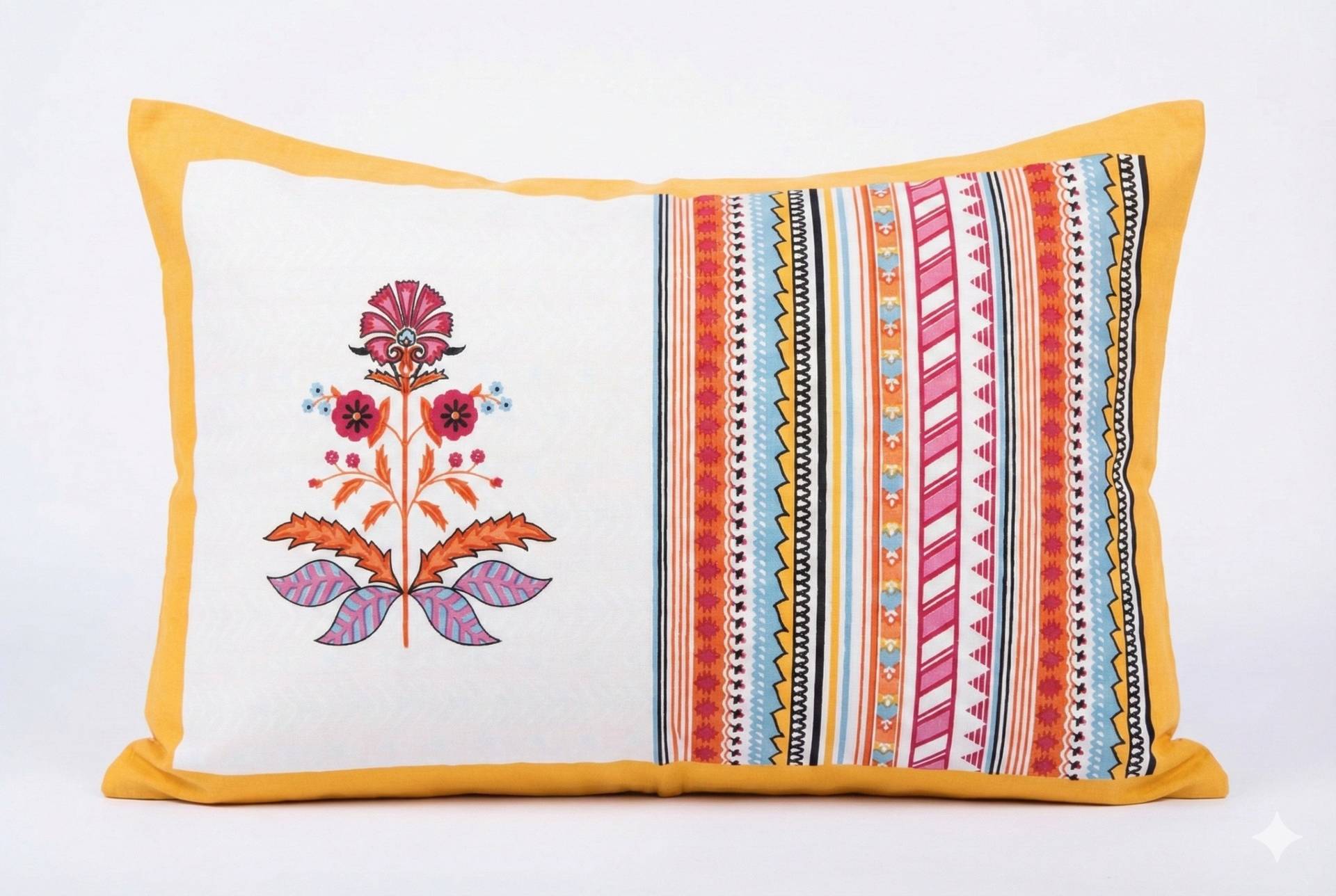 Bedsheet with Floral and Striped Design – Yellow Kaibee (photo 2 of 3) – KaiBee