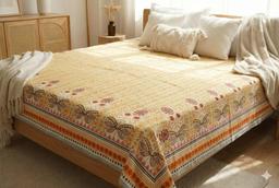 Bedsheet with Floral and Striped Design – Yellow Kaibee (photo 3 of 3) – KaiBee