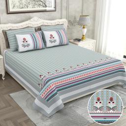 Bedsheet with Floral and Striped Design – Kaibee – KaiBee
