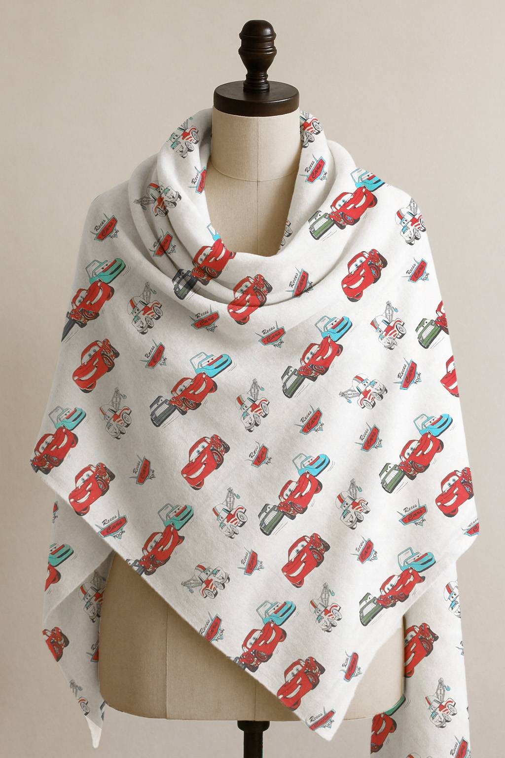 Printed Cotton Shawl With Cars – White Kaibee (photo 1 of 2) – KaiBee