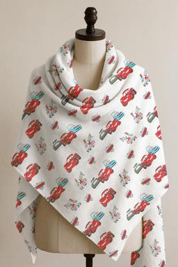 Printed Cotton Shawl With Cars – White Kaibee (photo 1 of 2) – KaiBee