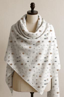 Printed Cotton Shawl With Animals – White Kaibee (photo 1 of 2) – KaiBee
