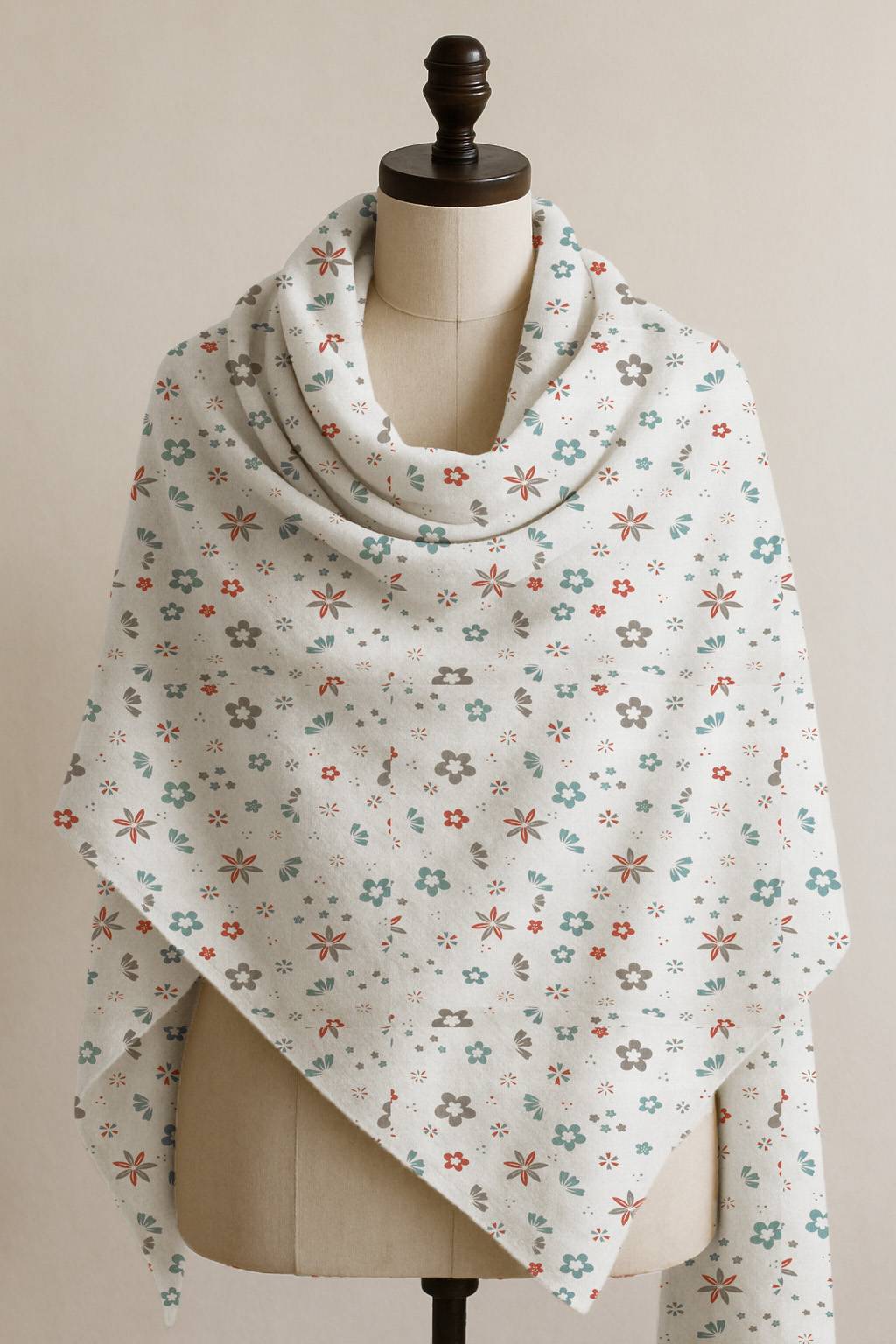 Printed Cotton Shawl With Flowers – White Kaibee (photo 1 of 2) – KaiBee