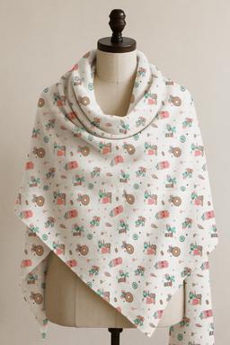 Printed Cotton Shawl With Jerry – White Kaibee (photo 1 of 2) – KaiBee
