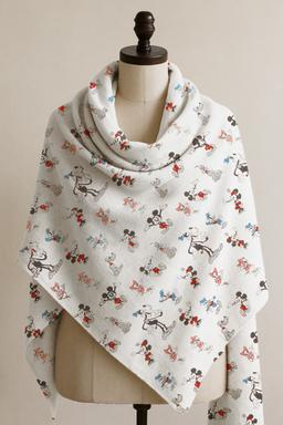 Printed Cotton Shawl With Mickey – White Kaibee (photo 1 of 2) – KaiBee