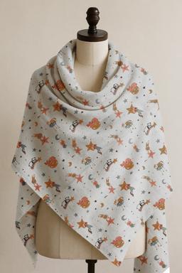 Printed Cotton Shawl With Panda – White Kaibee (photo 1 of 2) – KaiBee