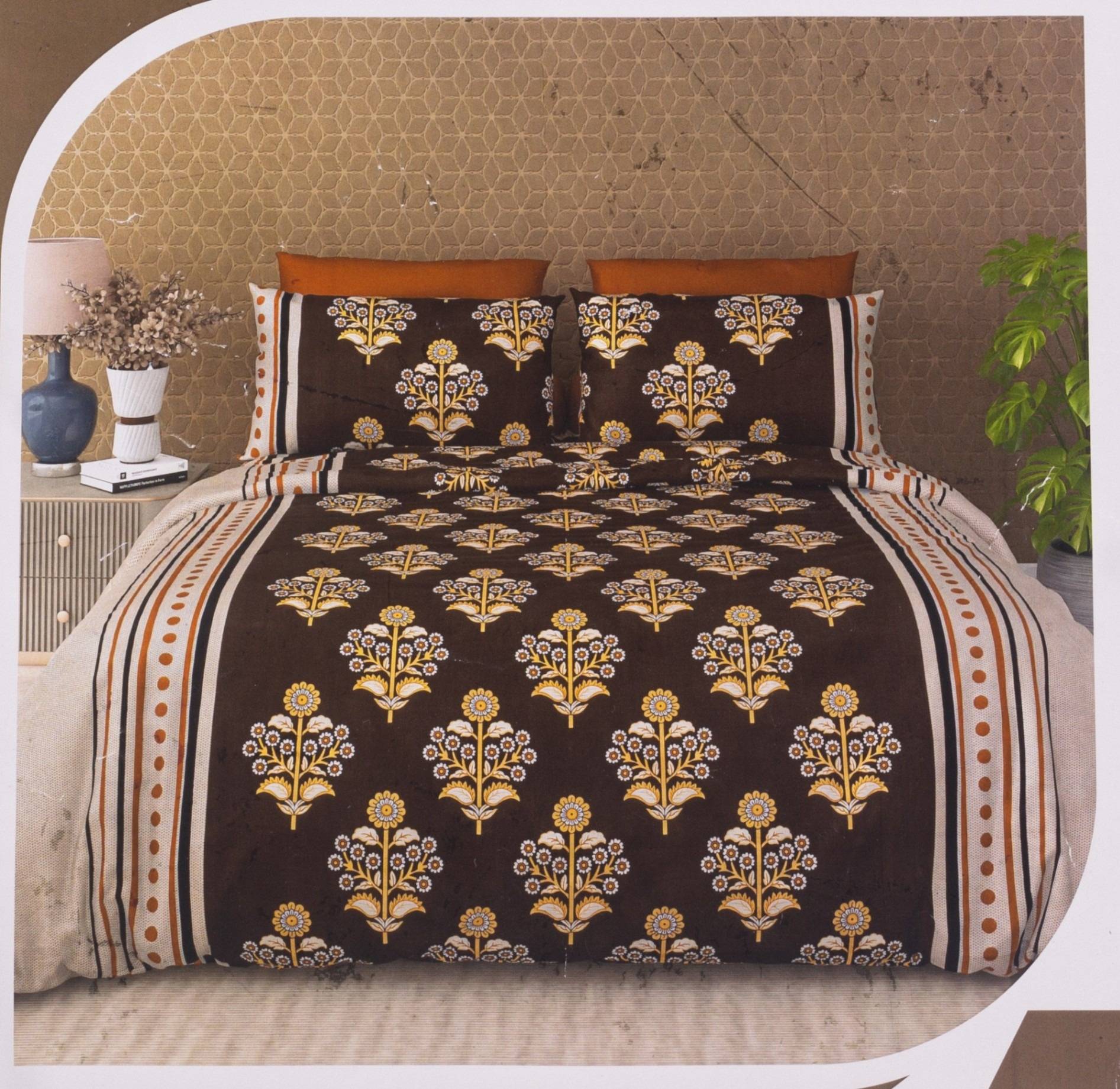 Heritage Floral Brown Cotton Bedsheet – Brown Kaibee – KaiBee