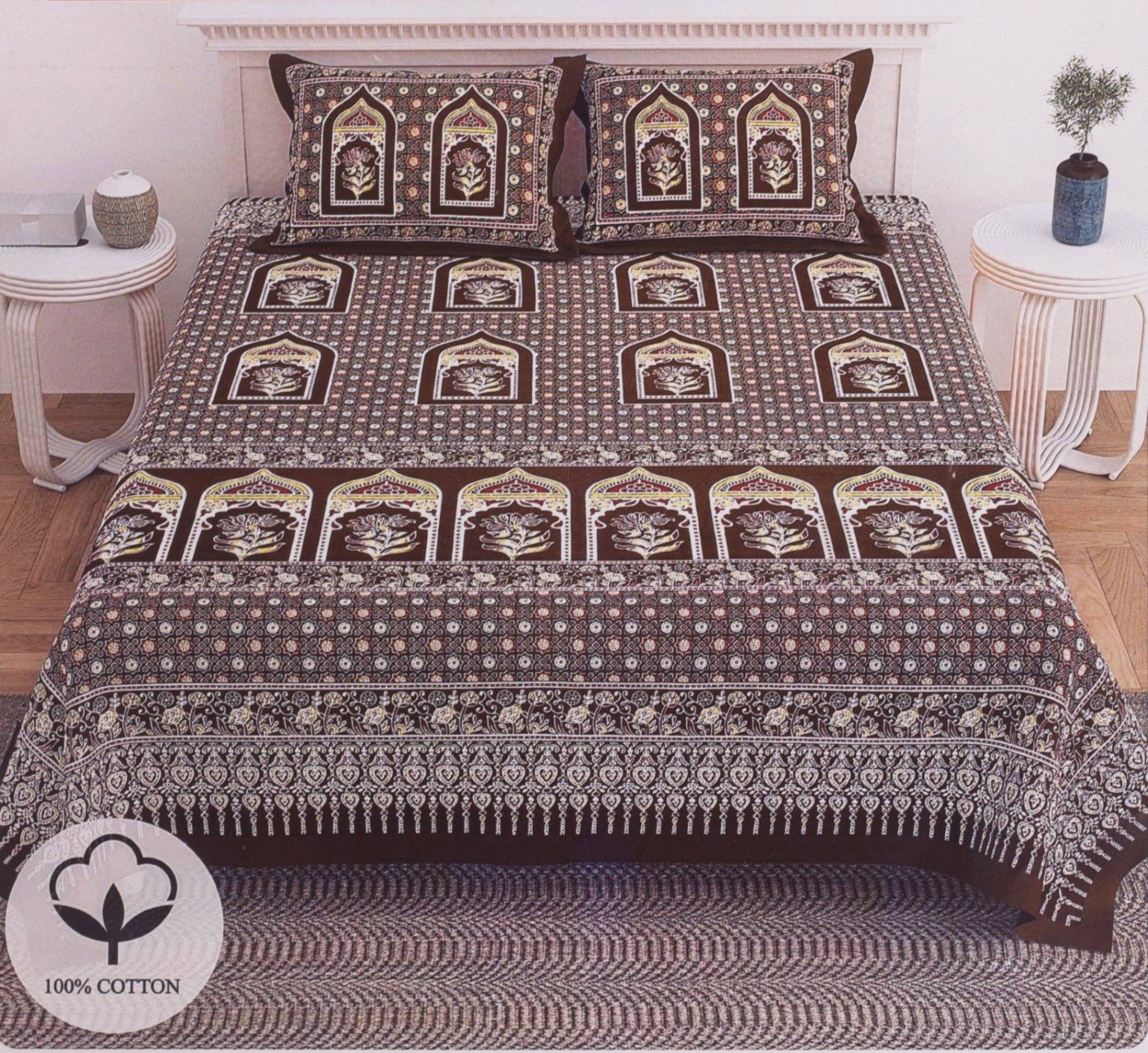 Brown Floral Arch Print King Size Cotton Bedsheet – Brown Kaibee (photo 1 of 2) – KaiBee