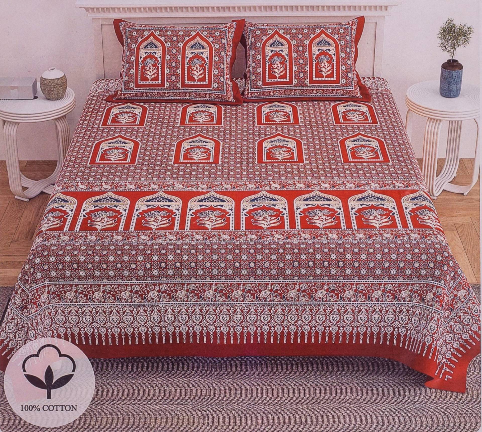 Floral Arch Print King Size Cotton Bedsheet – Maroon Kaibee (photo 1 of 2) – KaiBee