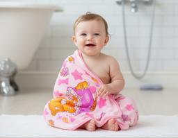 Soft Pink Cartoon Print Baby Bath Towel – Pink Kaibee (photo 1 of 3) – KaiBee