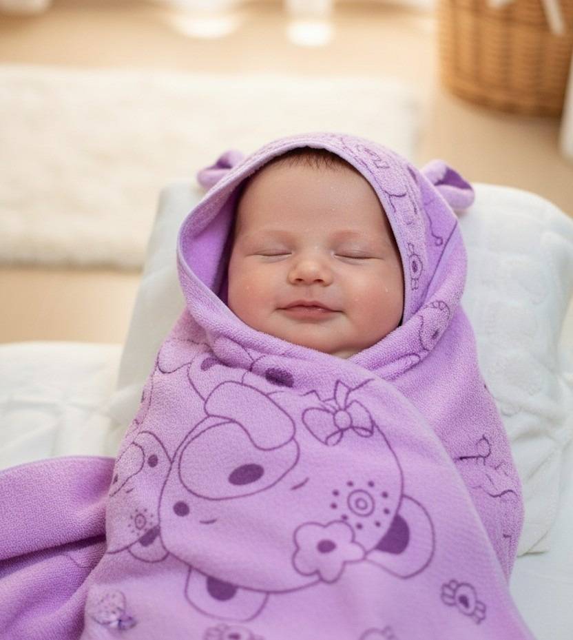 Purple Cartoon Print Soft Baby Bath Towel – Purple Kaibee (photo 1 of 3) – KaiBee